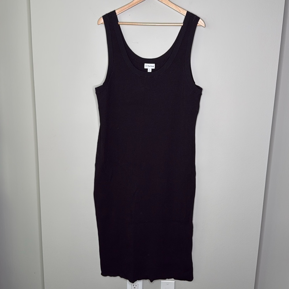 The Drop Women's Ribbed Midi Side Slit Sweater Dress in Black Size 2X